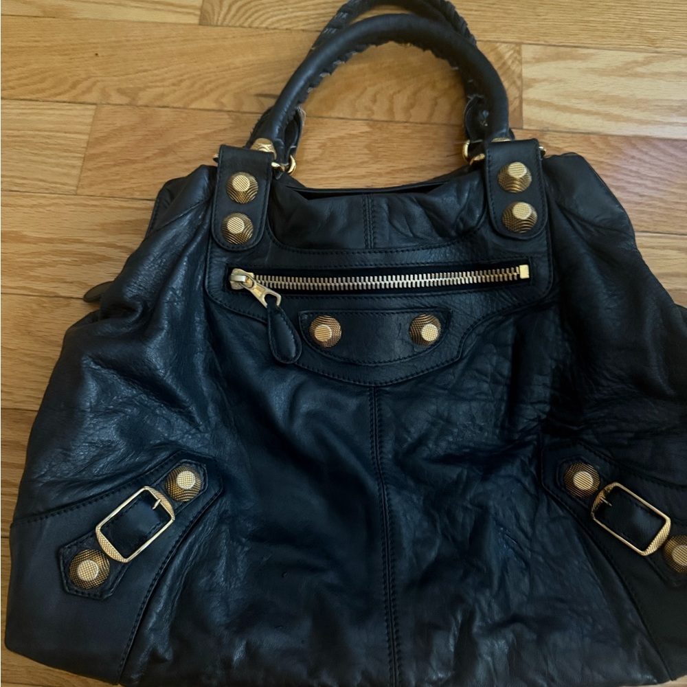 Balenciaga Black Tote with Gold Details